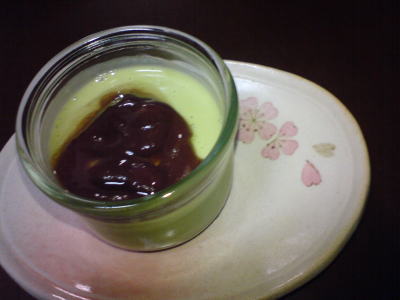 抹茶プリンとムスカリ♪