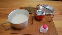 手作りアルコールストーブ、炊飯実験