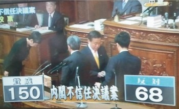 内閣不信任案否決!