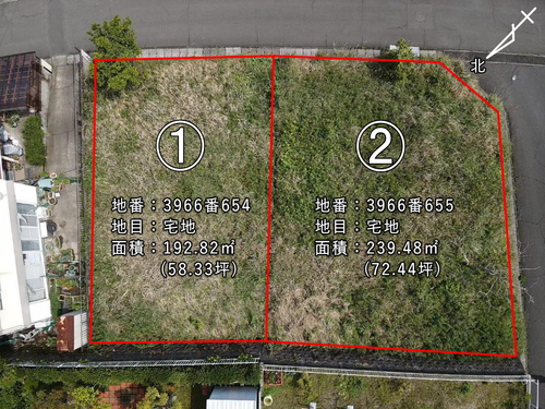 鹿児島市牟礼岡1丁目【売地】高台南雛壇①②2区画約130坪500万円