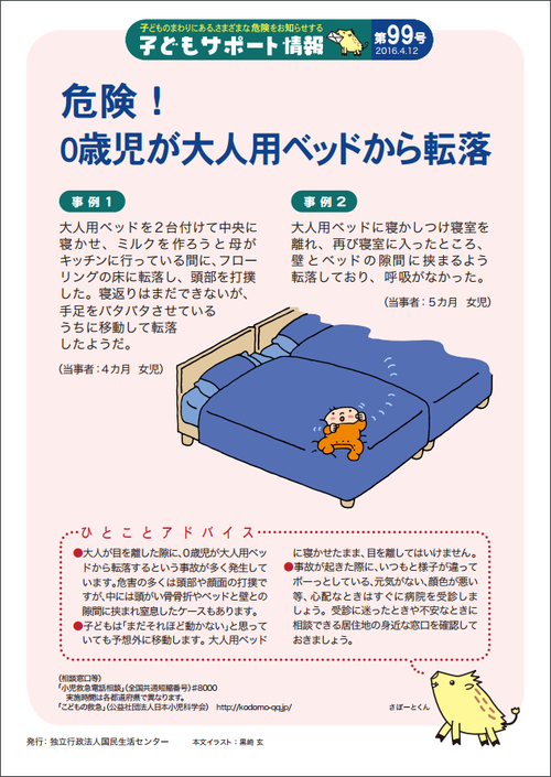 危険!0歳児が大人用ベッドから転落 危険!0歳児が大人用ベッドから転落