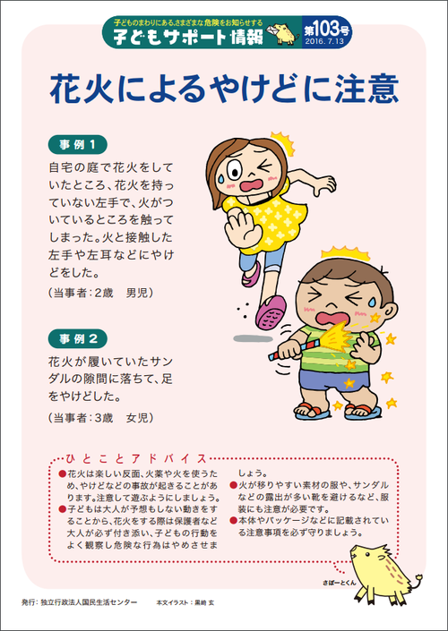 花火によるやけどに注意 花火によるやけどに注意